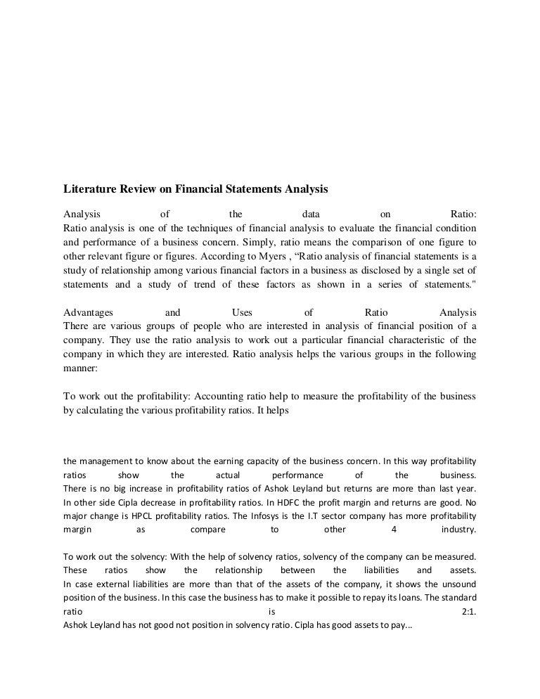 a study on financial performance analysis pdf financial statement analysis review of literature from various authors